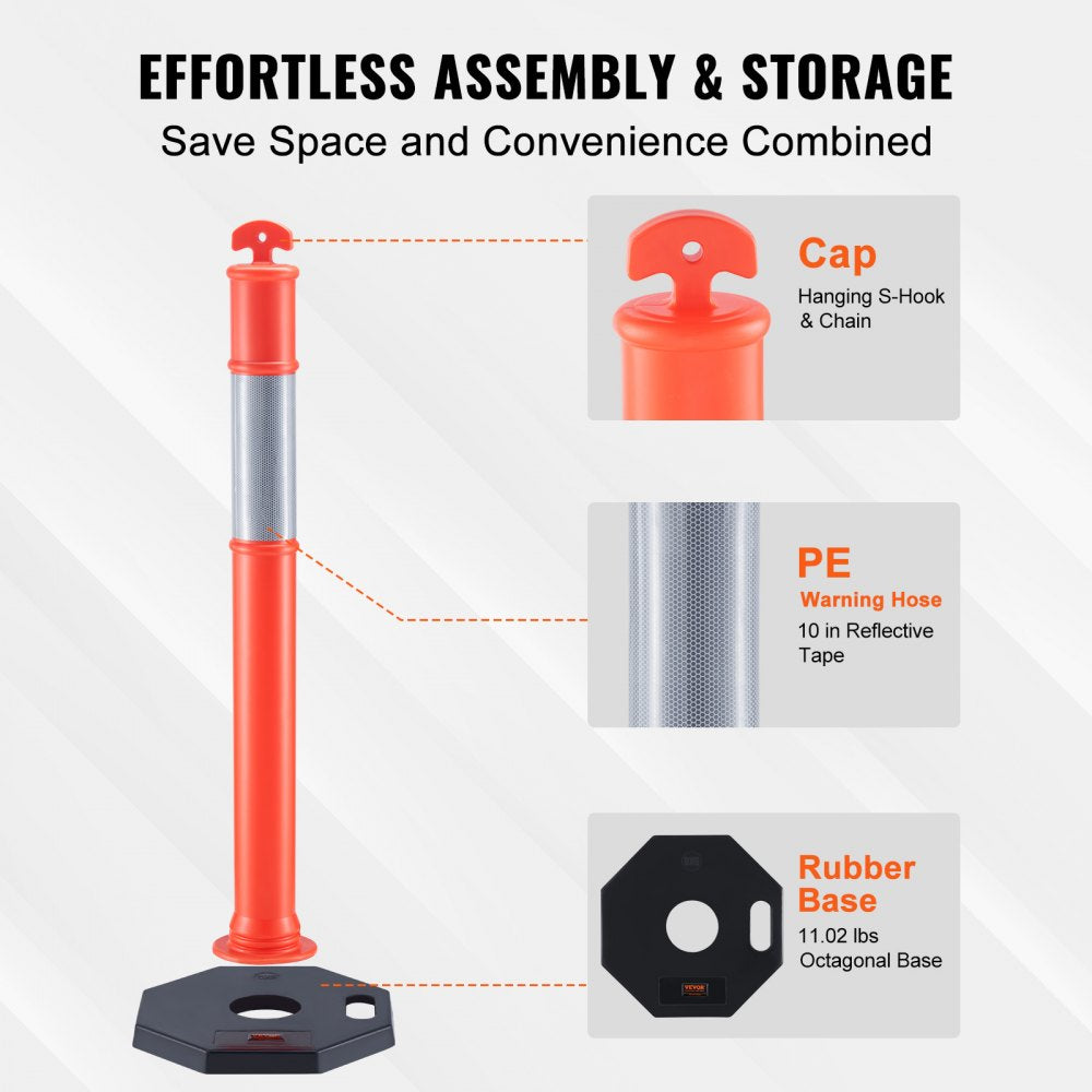 2 PCs Traffic Delineator Post Cones with Base for Traffic Control Warning