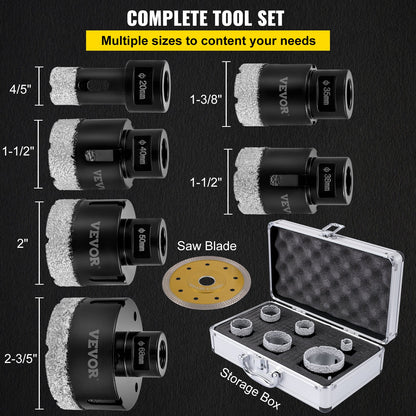 VEVOR Diamond Drill Bits 6PCS Diamond Hole Saw 20/35/38/40/50/68mm Tile Hole Saw