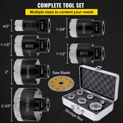 6-Piece Diamond Hole Saw Set for Tile, Ceramic, Marble (0.02-0.07m Diameters)