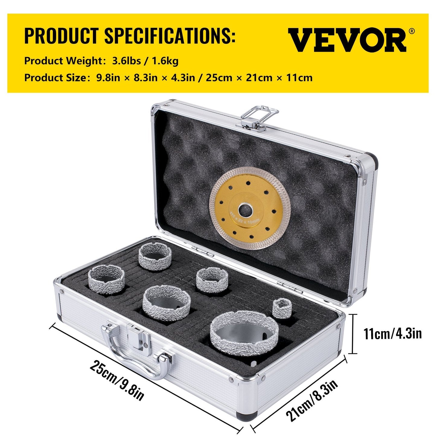 6-Piece Diamond Hole Saw Set for Tile, Ceramic, Marble (0.02-0.07m Diameters)
