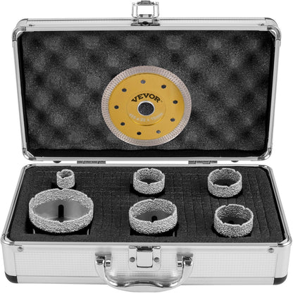 6-Piece Diamond Hole Saw Set for Tile, Ceramic, Marble (0.02-0.07m Diameters)