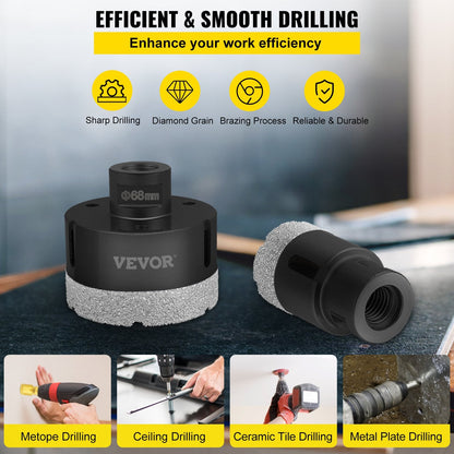 6-Piece Diamond Hole Saw Set for Tile, Ceramic, Porcelain, Marble (20-68mm)