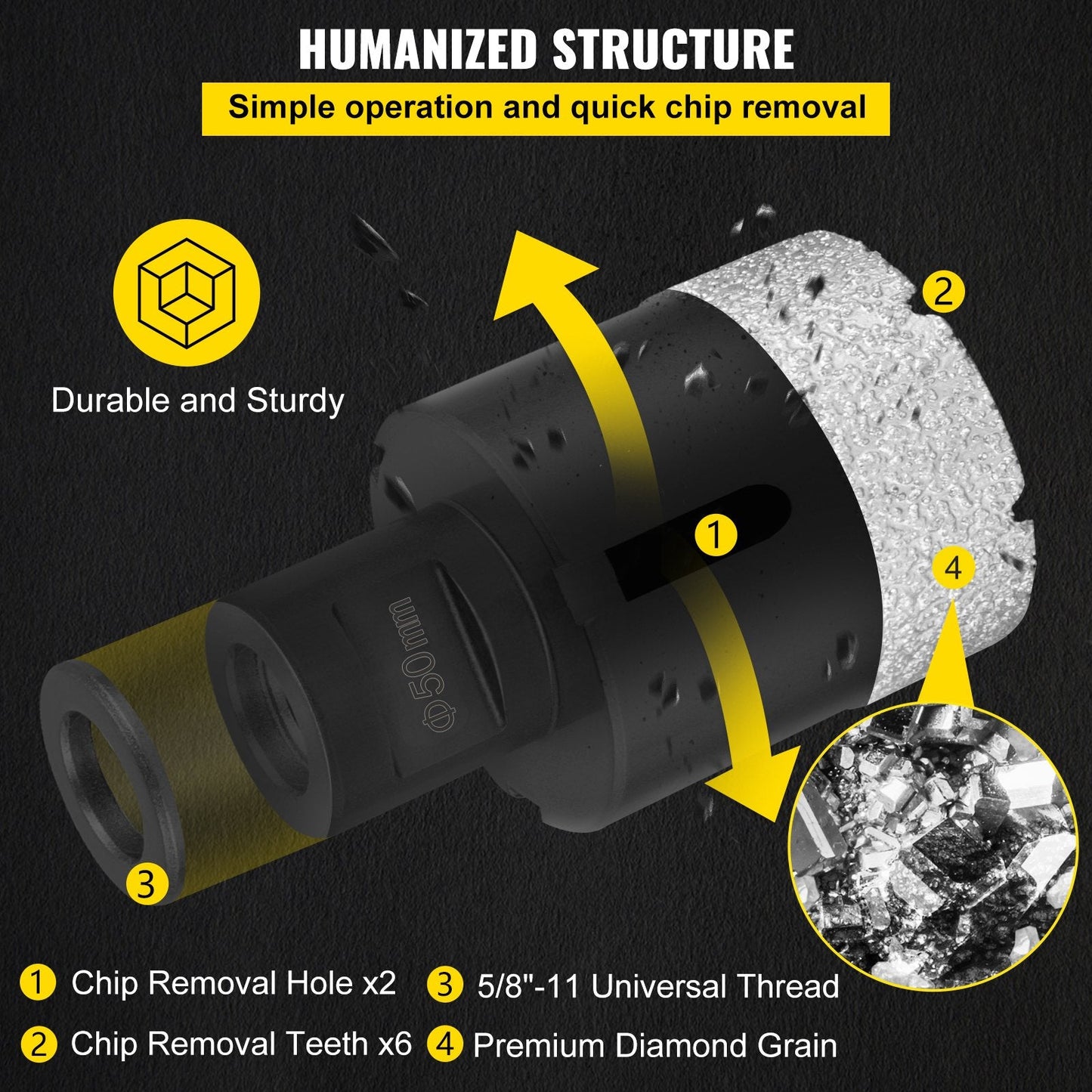 6-Piece Diamond Hole Saw Set for Tile, Ceramic, Porcelain, Marble (20-68mm)