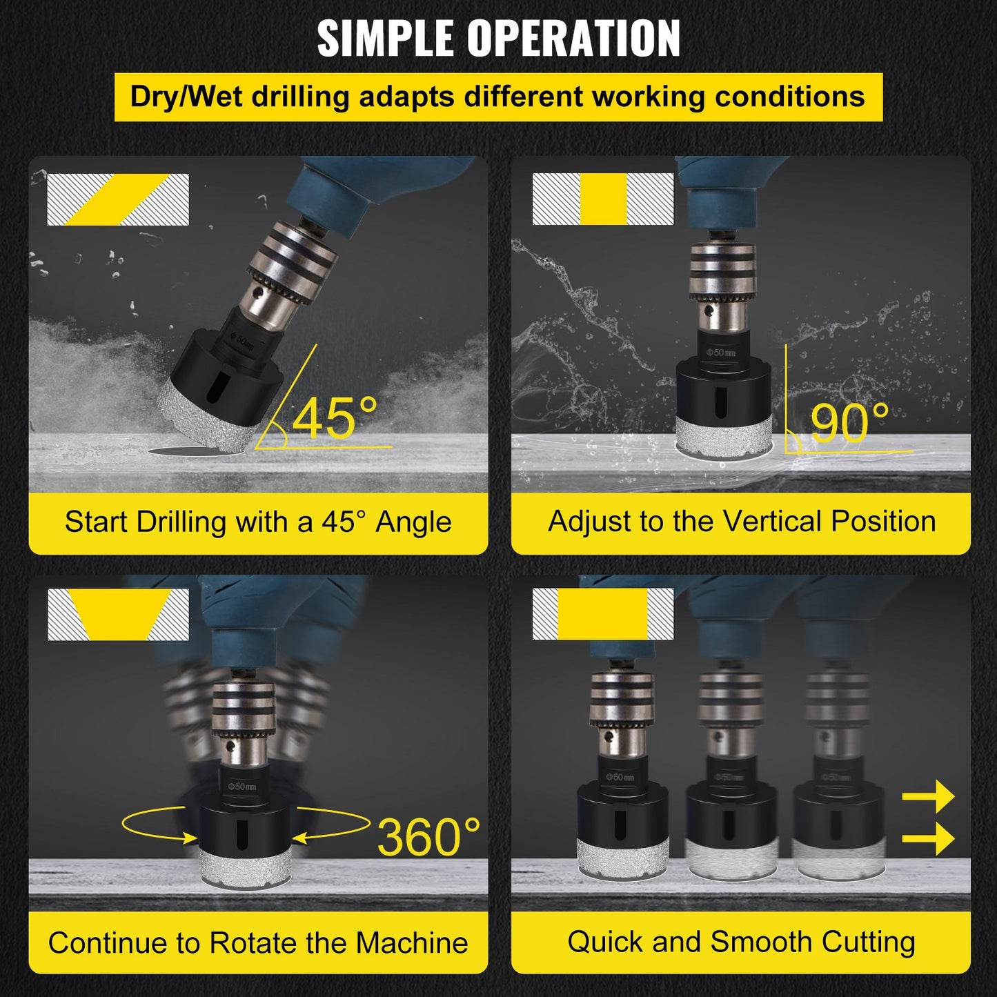 VEVOR Diamond Drill Bits 6PCS Diamond Hole Saw 20/35/40/50/55/68mm Tile Hole Saw