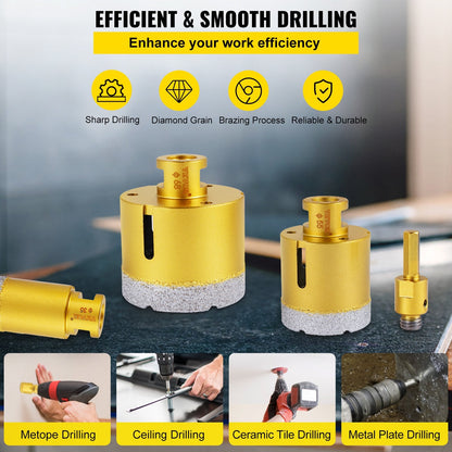 7-Piece Diamond Drill Bit Set for Tile, Ceramic, Porcelain & Marble (20-68mm)