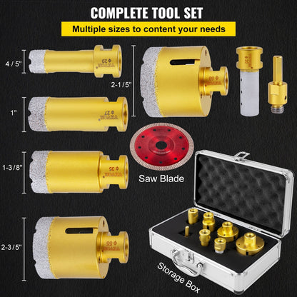 7-Piece Diamond Drill Bit Set for Tile, Ceramic, Porcelain & Marble (20-68mm)