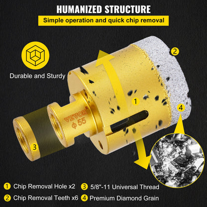 VEVOR Diamond Drill Bits 7PCS Diamond Hole Saw 20/27/35/55/68mmTile Hole Saw Kit