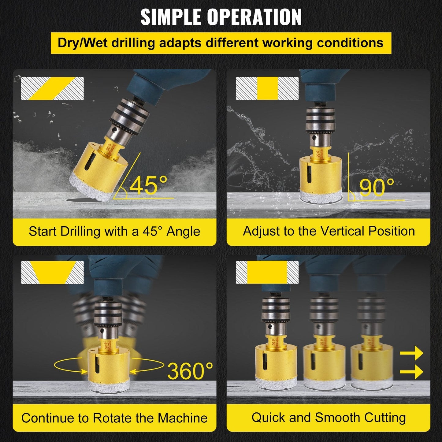 7-Piece Diamond Drill Bit Set for Tile, Ceramic, Porcelain & Marble (20-68mm)