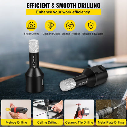 VEVOR Diamond Drill Bits 7PCS Diamond Hole Saw 6/6/8/8/10/12/14mm Tile Hole Saw