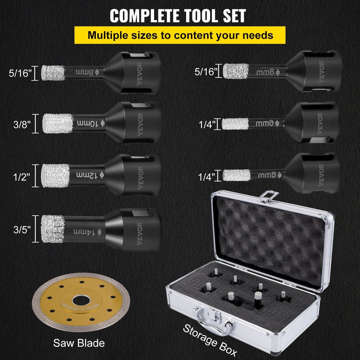 7-Piece Diamond Hole Saw Kit for Tile & Ceramic, 6-14mm, with Storage Case