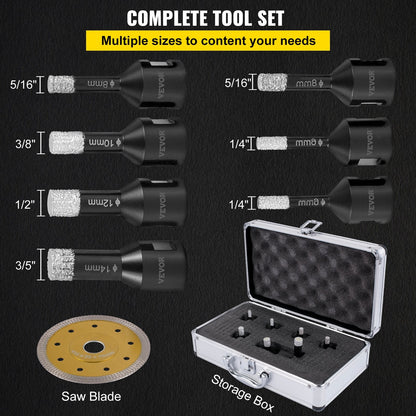 7-Piece Diamond Hole Saw Kit for Tile & Ceramic, 6-14mm, with Storage Case
