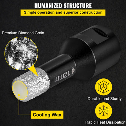 VEVOR Diamond Drill Bits 7PCS Diamond Hole Saw 6/6/8/8/10/12/14mm Tile Hole Saw