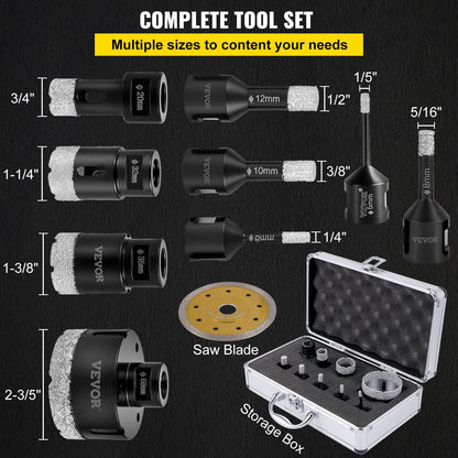 9-Piece Diamond Hole Saw Drill Bit Set for Tile, Ceramic, and Marble