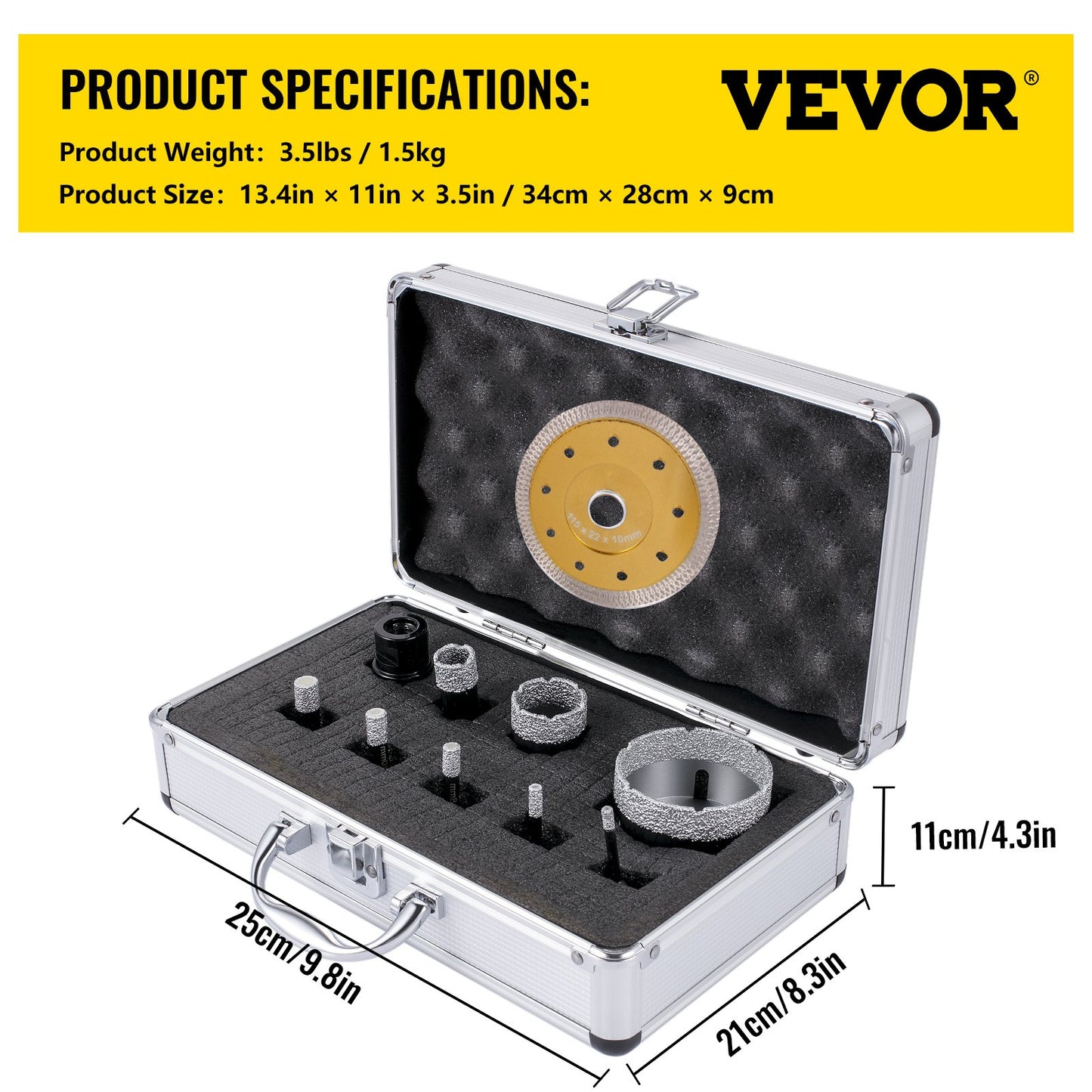 VEVOR Diamond Drill Bits 9PCS Diamond Hole Saw 5/6/8/10/12/20/32/35/68mm Tile Hole