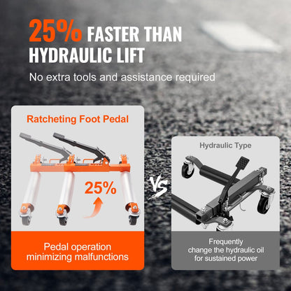 Hydraulic Car Wheel Dolly with Ratcheting Foot Pedal, 680 kg Capacity, 0-0.35 m Tire