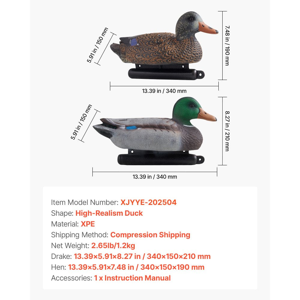 VEVOR Duck Decoy Outdoor Teal Decoys Realistic Plastic Floating Duck for Hunting