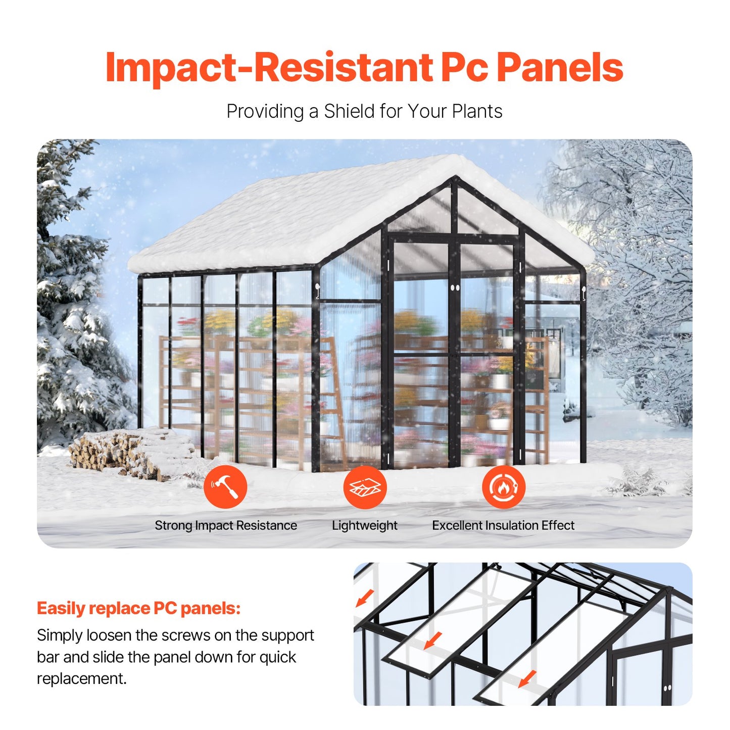 VEVOR Polycarbonate Greenhouse 8 x 10 Ft Outdoor Walk-in Greenhouse for Garden