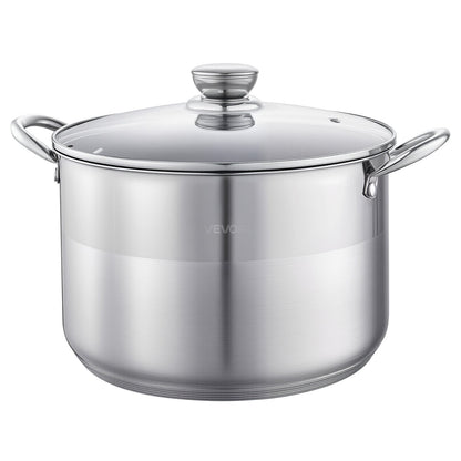 Stainless Steel Stock Pot, 11.4 L Stainless Steel Stockpot with Glass Lid, PFOA-Free, PFAS-Free, Compatible with Gas Stoves, Induction Cooktops, Electric Stoves, for Soups, Stews, and Pasta