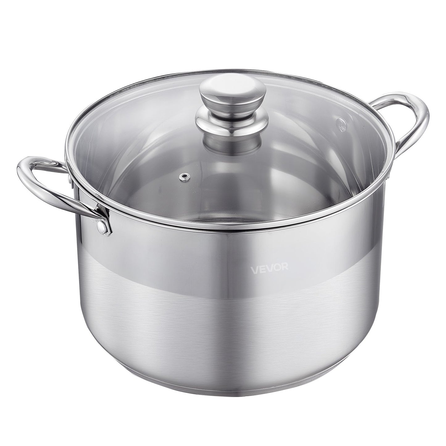 Stainless Steel Stock Pot, 11.4 L Stainless Steel Stockpot with Glass Lid, PFOA-Free, PFAS-Free, Compatible with Gas Stoves, Induction Cooktops, Electric Stoves, for Soups, Stews, and Pasta