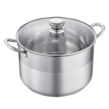 Stainless Steel Stock Pot, 11.4 L Stainless Steel Stockpot with Glass Lid, PFOA-Free, PFAS-Free, Compatible with Gas Stoves, Induction Cooktops, Electric Stoves, for Soups, Stews, and Pasta