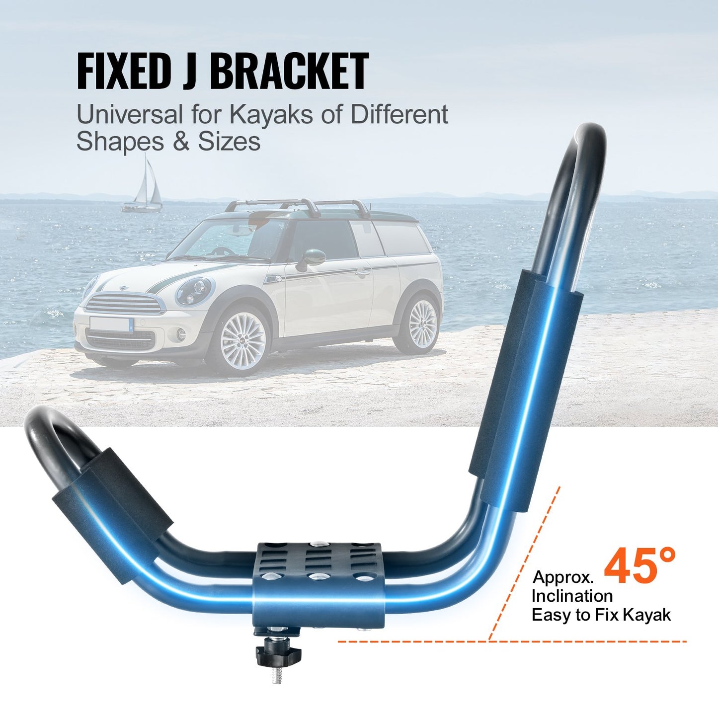 VEVOR Kayak Roof Rack 1 Pair J-Bar, Soft Roof Rack, Top Mount Tie Down, Carrier