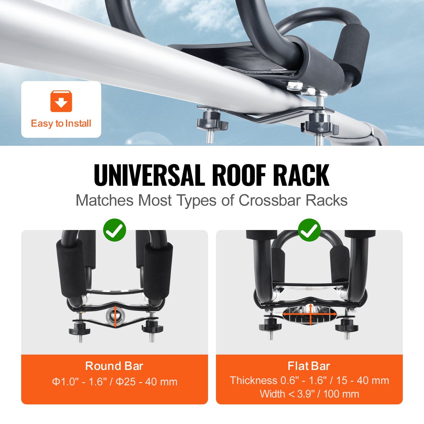 VEVOR Kayak Roof Rack 2 Pairs J-Bar, Soft Roof Rack, Top Mount Tie Down, Carrier