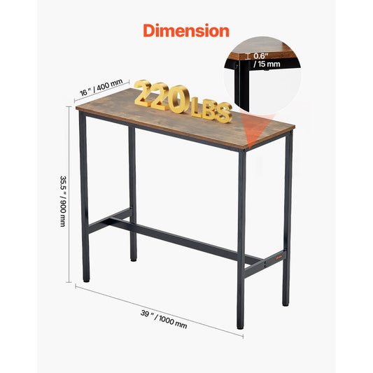 Bar Table Height Pub Table Cocktail Counter Kitchen Dining 39x16x35.5 in