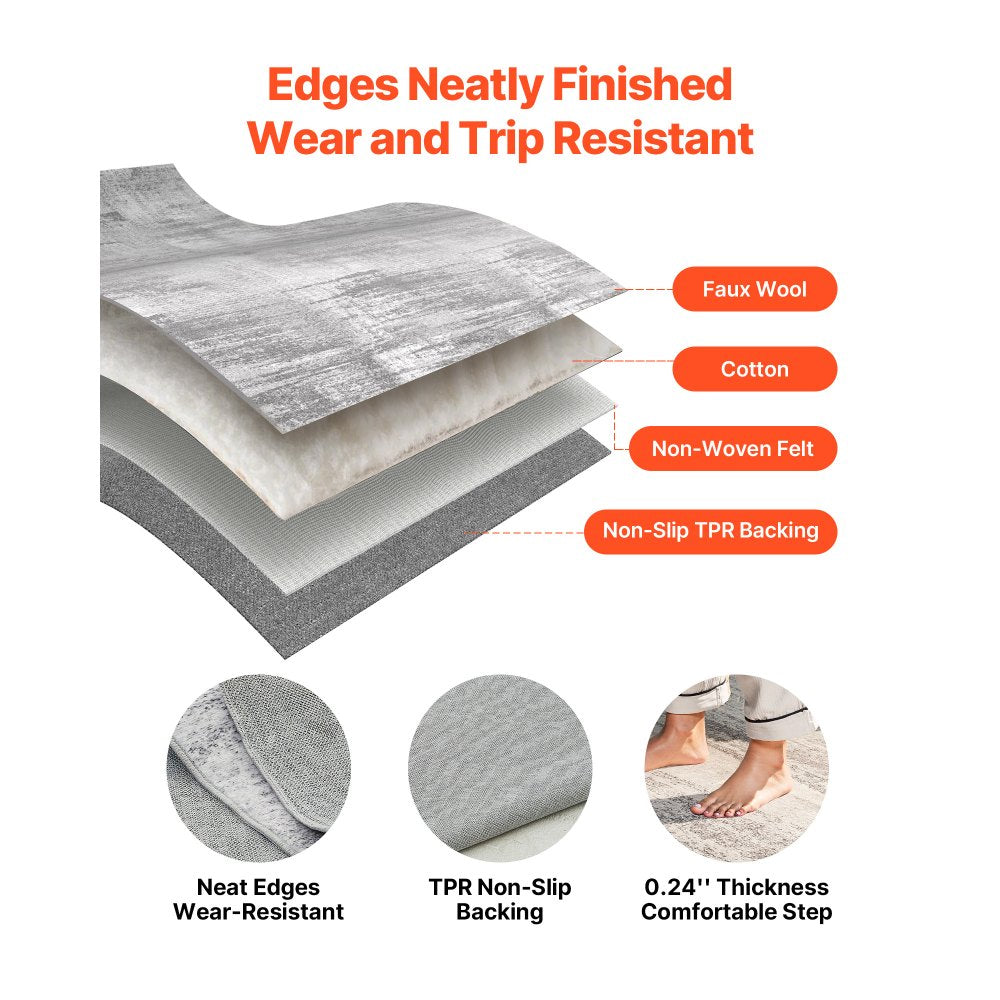 VEVOR Large Area Rug 3048 x 4267.2 mm Anti-Skid Indoor Floor Mat Modern Gray