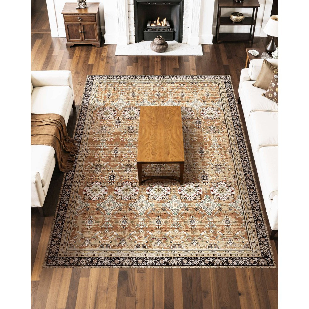VEVOR Large Area Rug 2286 x 2896 mm Anti-Skid Floor Mat Vintage Brown Green
