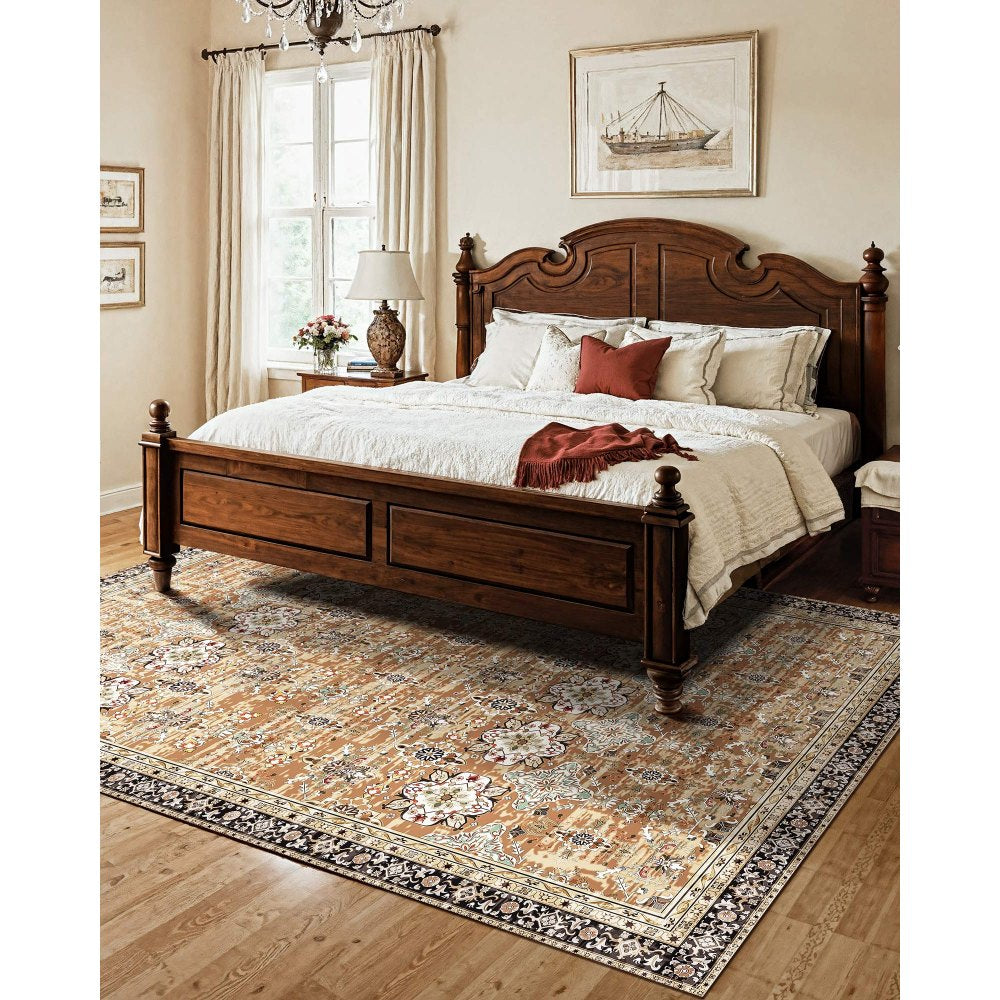 VEVOR Large Area Rug 2286 x 2896 mm Anti-Skid Floor Mat Vintage Brown Green
