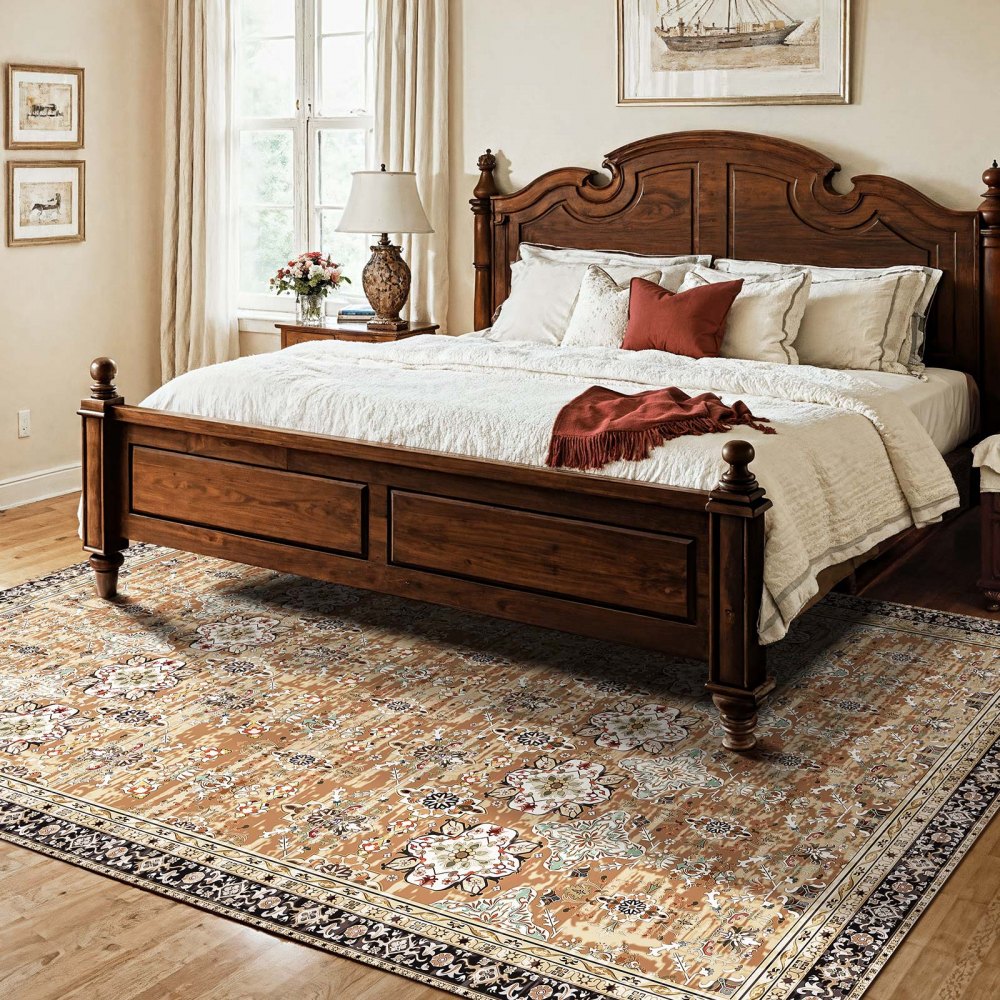 VEVOR Large Area Rug 2286 x 2896 mm Anti-Skid Floor Mat Vintage Brown Green