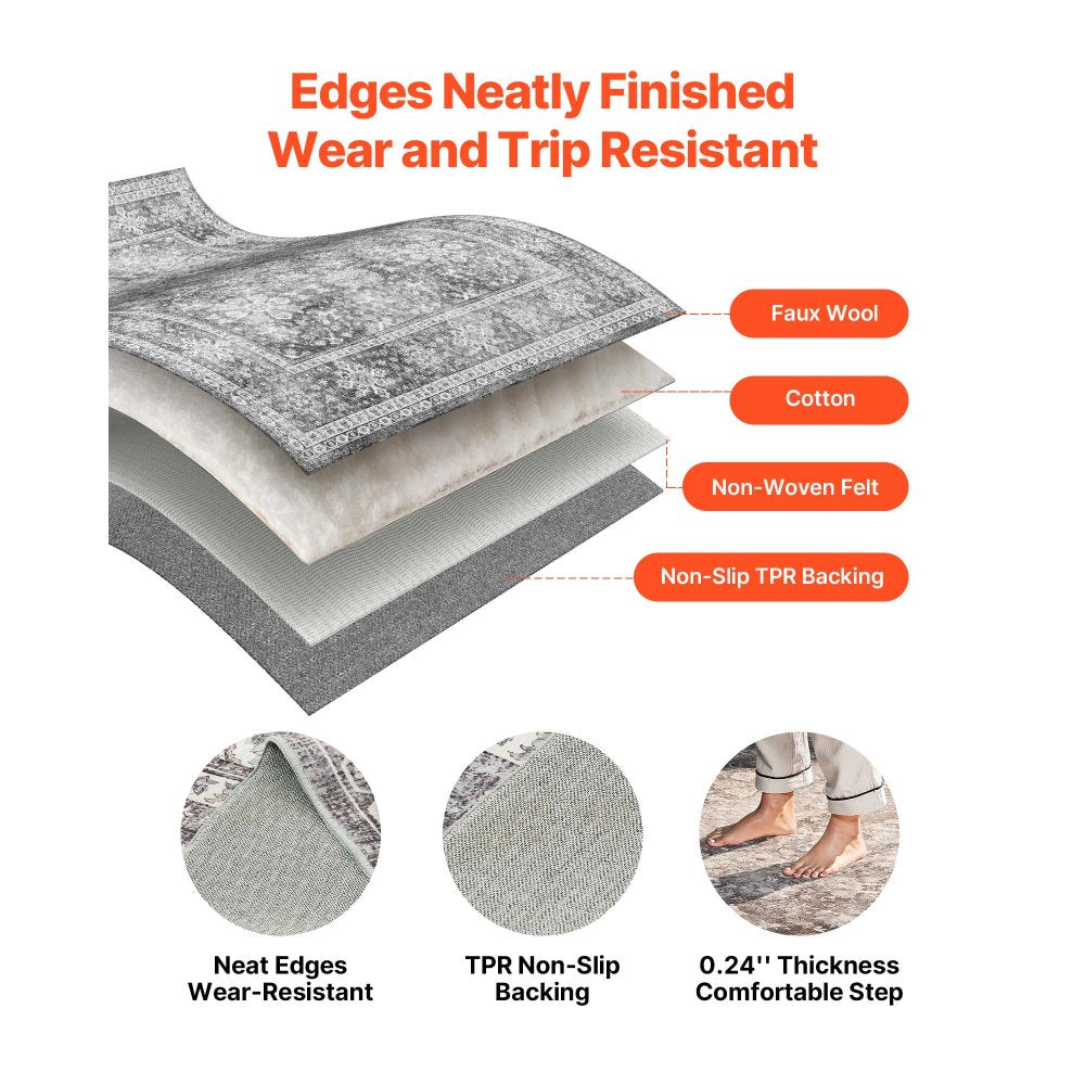 VEVOR Large Area Rug 2438.4x3048 mm Anti-Skid Indoor Floor Mat Vintage Gray