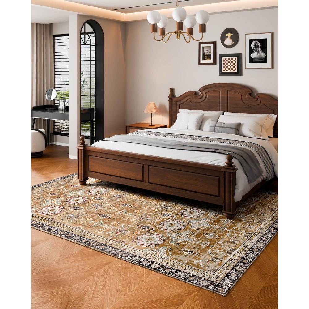 VEVOR Large Area Rug 2438.4 x 3048 mm Anti-Skid Floor Mat Vintage Brown Green