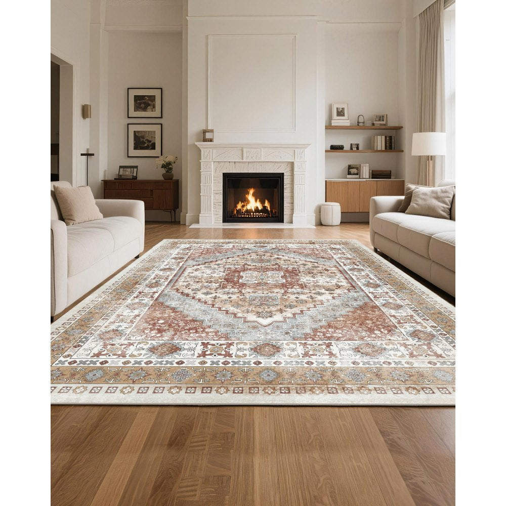 VEVOR Large Area Rug 2438.4 x 3048 mm Anti-Skid Floor Mat Vintage Brown Red