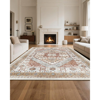 VEVOR Large Area Rug 2438.4 x 3048 mm Anti-Skid Floor Mat Vintage Brown Red