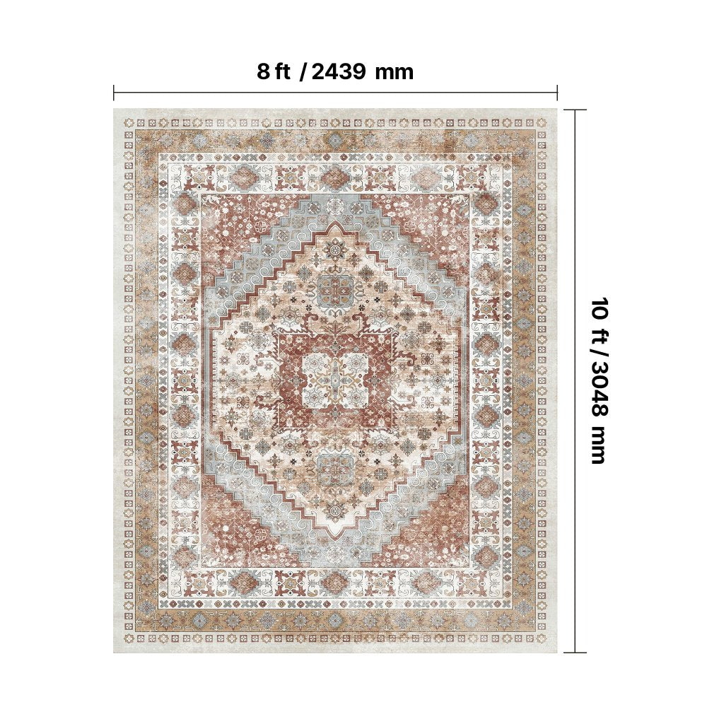 VEVOR Large Area Rug 2438.4 x 3048 mm Anti-Skid Floor Mat Vintage Brown Red