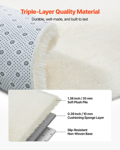 Indoor Plush Area Rugs, 2.44 x 3.05m Soft Plush Carpet, Furry Shag Area Rugs for Living Room, Bedroom, Sunroom, Modern Home Decor Aesthetic, Non-Shedding, Non-Woven, Slip-Resistant, Ivory White