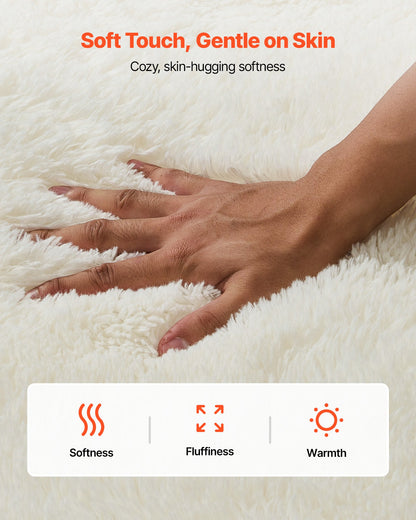 Indoor Plush Area Rugs, 2.44 x 3.05m Soft Plush Carpet, Furry Shag Area Rugs for Living Room, Bedroom, Sunroom, Modern Home Decor Aesthetic, Non-Shedding, Non-Woven, Slip-Resistant, Ivory White