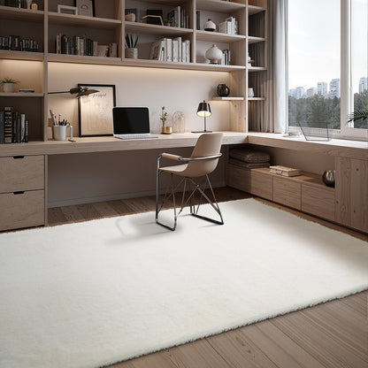 Indoor Plush Area Rugs, 2.44 x 3.05m Soft Plush Carpet, Furry Shag Area Rugs for Living Room, Bedroom, Sunroom, Modern Home Decor Aesthetic, Non-Shedding, Non-Woven, Slip-Resistant, Ivory White