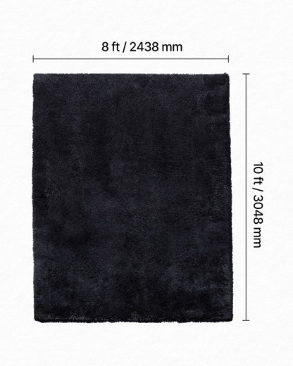 Indoor Plush Area Rugs, 2.44 x 3.05m Soft Plush Carpet, Furry Shag Area Rugs for Living Room, Bedroom, Sunroom, Modern Home Decor Aesthetic, Non-Shedding, Non-Woven, Slip-Resistant, Black