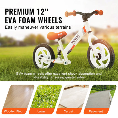 VEVOR Toddler Balance Bike, Carbon Steel Balance Bicycle for Kids with Adjustable
