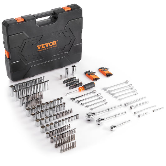 VEVOR Mechanics Tool Set and Socket Set, 1/4" 3/8" 1/2" Drive Deep and Standard