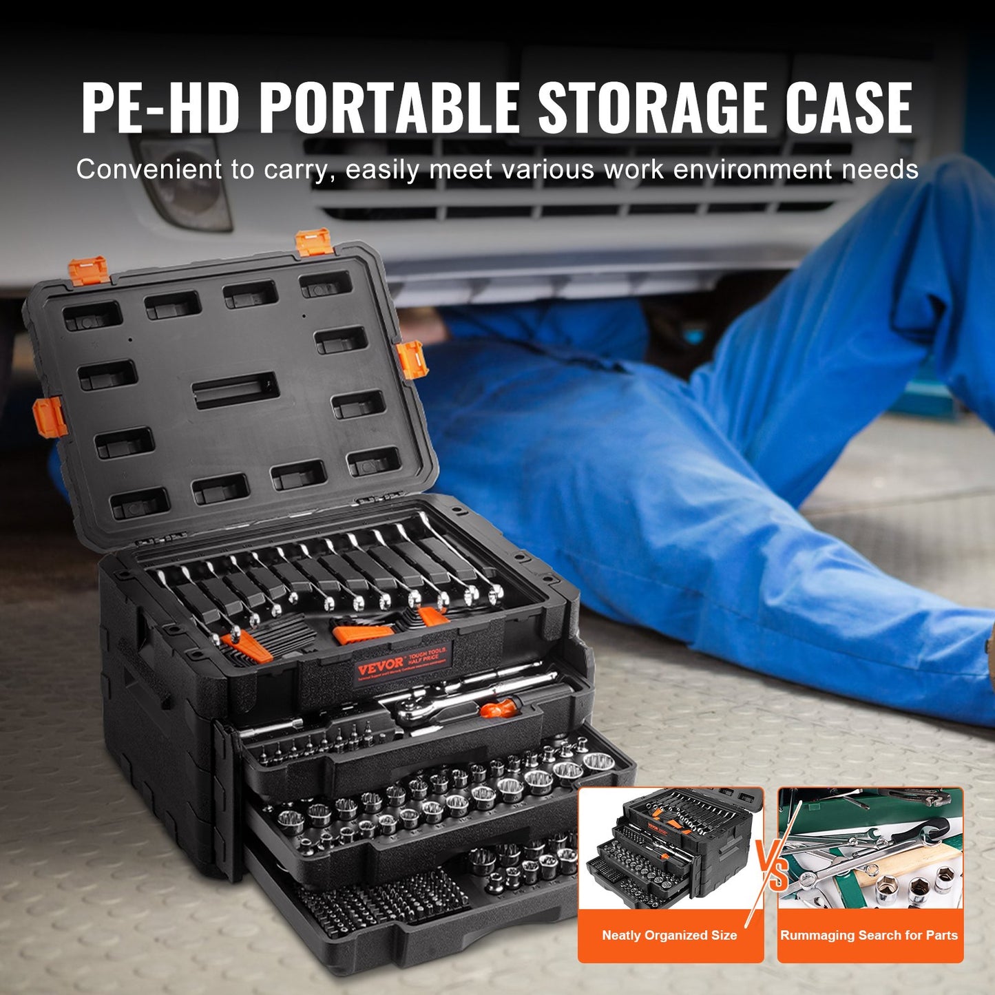 VEVOR Mechanics Tool Set and Socket Set, 1/4" 3/8" 1/2" Drive Deep and Standard