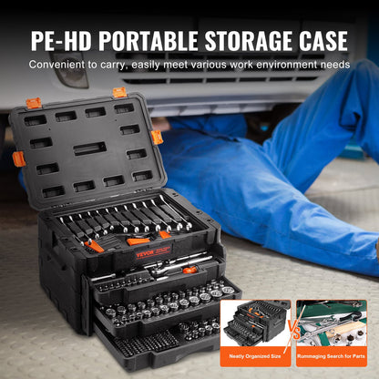 VEVOR Mechanics Tool Set and Socket Set, 1/4" 3/8" 1/2" Drive Deep and Standard