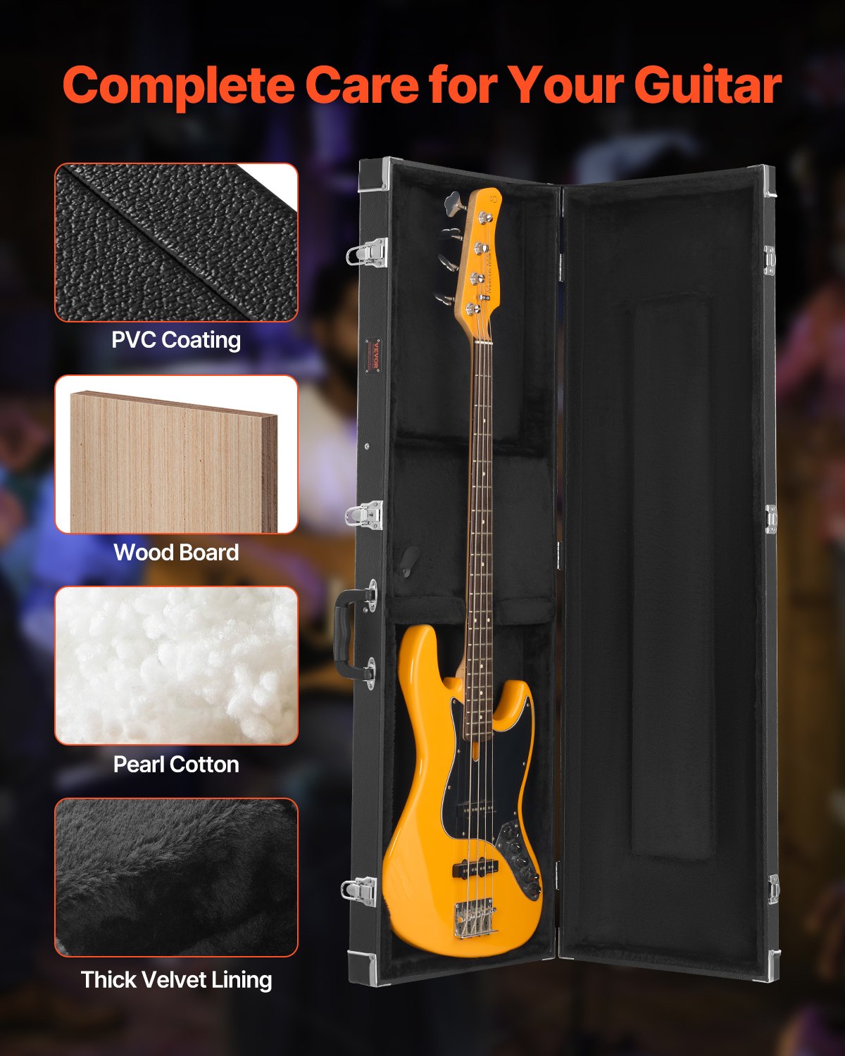 VEVOR Bass Guitar Hard Case 1220 mm Waterproof With Lock And Key for Bass Guitar