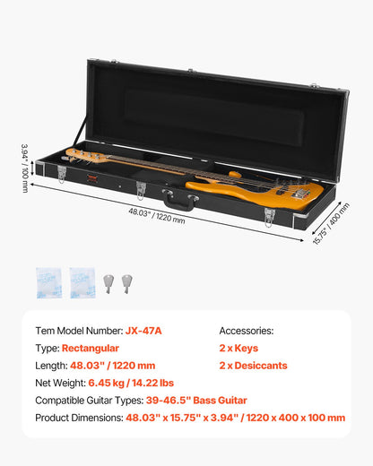 VEVOR Bass Guitar Hard Case 1220 mm Waterproof With Lock And Key for Bass Guitar
