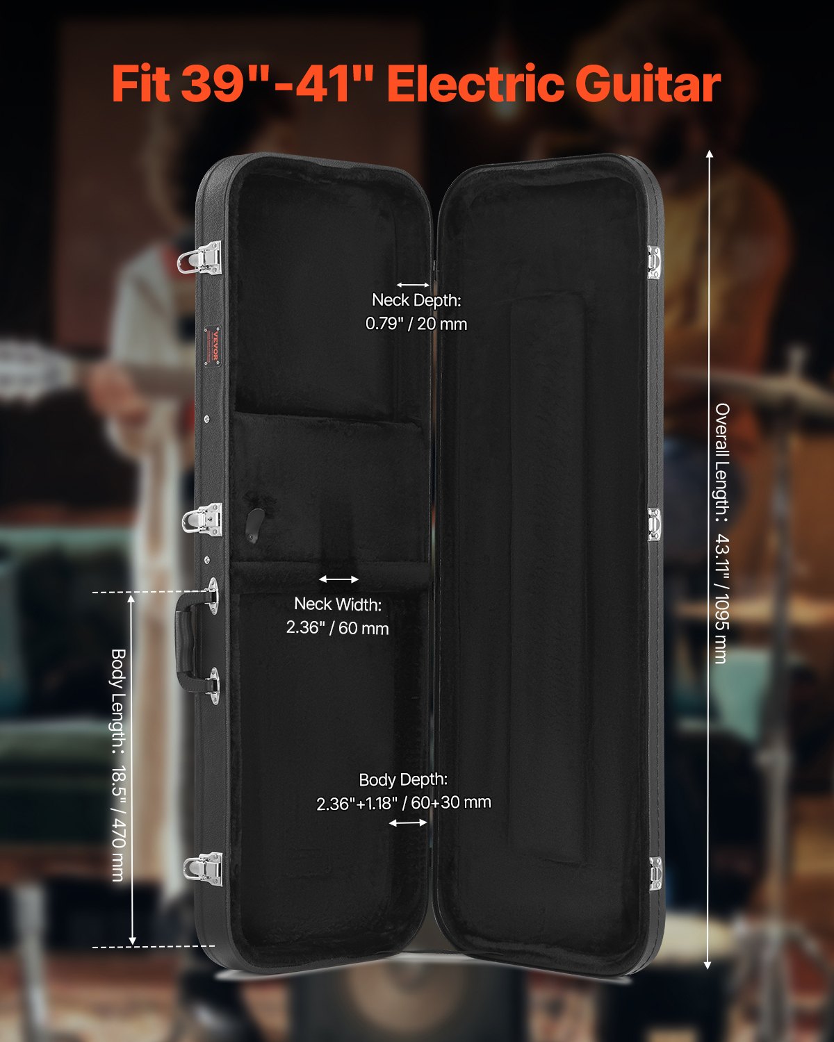 VEVOR Electric Guitar Hard Case 1095 mm With Lock And Key for Electric Guitar