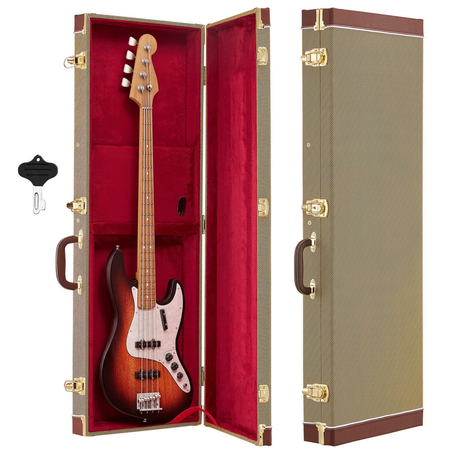 Electric Guitar Hard Case, 1050 MM, Rectangle Wooden Hard-Shell Protective Carrying Case, with Lock Latch, Padding, Accessory Compartment, Key, for 39 Inch Tele/ST Electric Guitars, Yellow