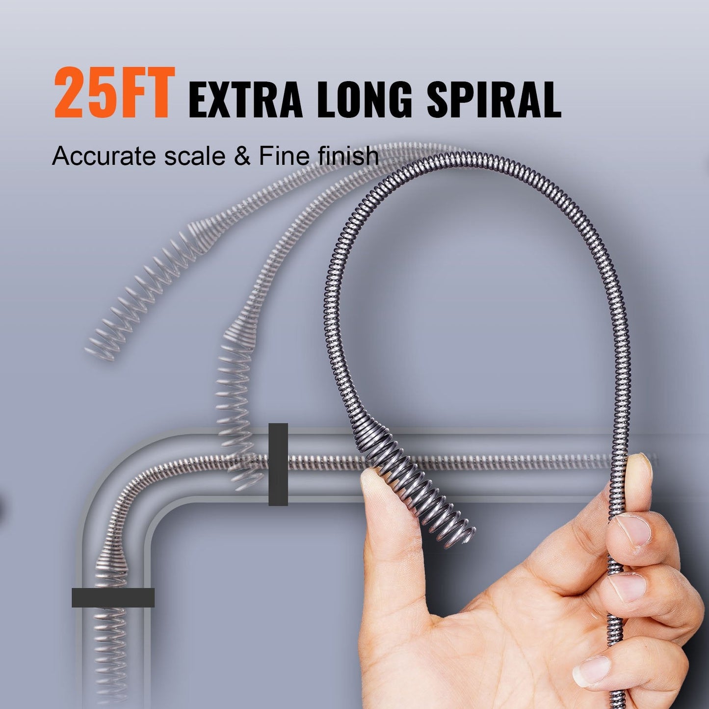 25ft Drain Snake with Autofeed, Manual/Electric Modes, 0.63cm Cable Diameter
