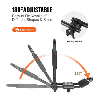 Foldable J-Bar Kayak Roof Rack for Cars, Fits Kayaks, Canoes, and Surfboards